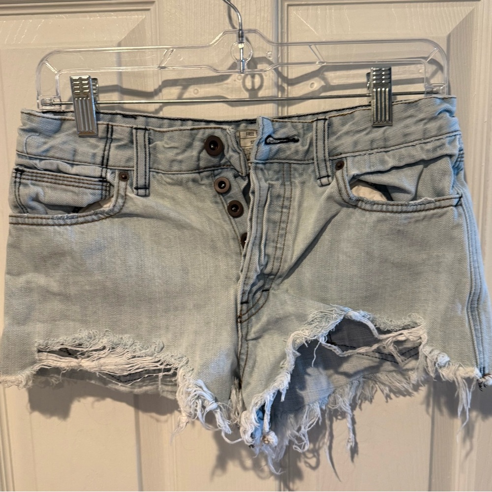 Free People Frayed Light Blue high Cut  Jean Shorts Sz 27